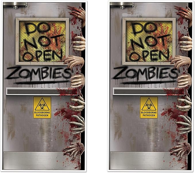 Beistle Zombie Lab Door Covers, 5’ x 30”, 2 Pieces – Plastic for Indoor & Outdoor Use – Easily Display – Halloween Decorations, Horror Front Door Cover, Scary Haunted Decor