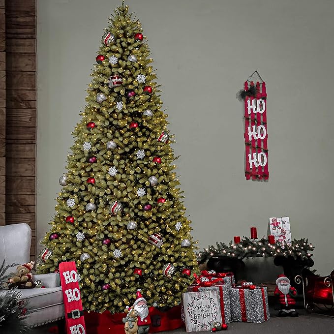 National Tree Company Pre-lit 'Feel Real' Artificial Giant Downswept Christmas Tree, Green, Douglas Fir, White Lights, Includes Stand, 10 feet