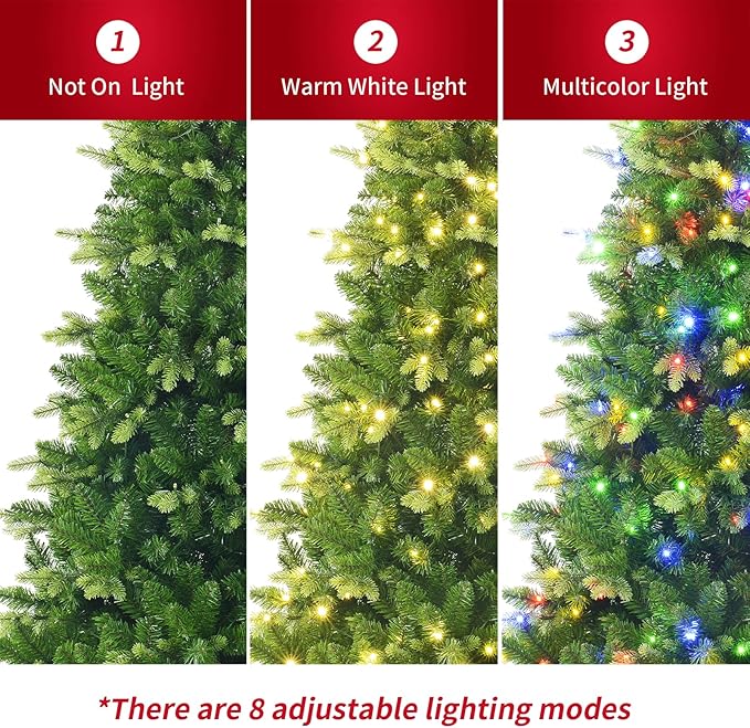 9ft Prelit Artificial Christmas Tree with Music, 600 Warm White & Multi-Color LED Lights, 2560 PE+PVC Branch Tips, Remote Control Rotating Stand, 8 Lighting Effects, Timed Design